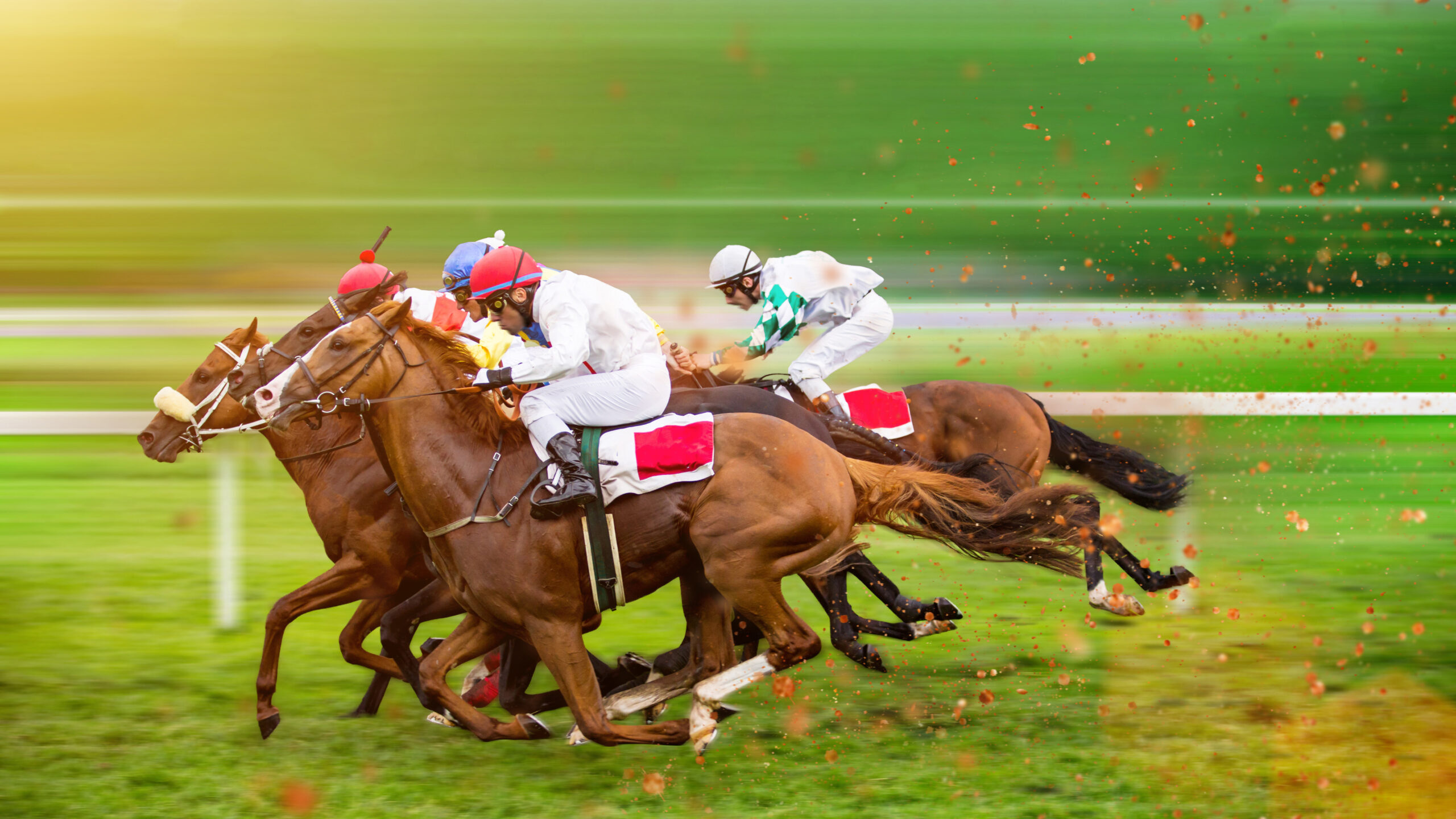 Race,Horses,With,Jockeys,On,The,Home,Straight.,Shaving,Effect.